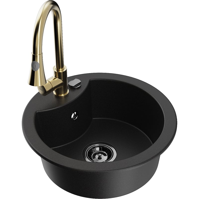 Mexen Diego granite single-bowl sink with kitchen faucet Elia, black - 6512-77-670101-50-B