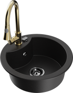 Mexen Diego granite single-bowl sink with kitchen faucet Elia, black - 6512-77-670101-50-B