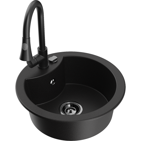 Mexen Diego 1-bowl granite sink with Elia kitchen tap, black - 6512-77-670101-70-B