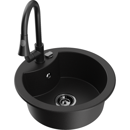 Mexen Diego single-bowl granite kitchen sink with Elia faucet, black - 6512-77-670101-70-B