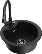 Mexen Diego single-bowl granite kitchen sink with Elia faucet, black - 6512-77-670101-70-B