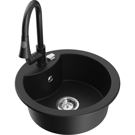 Mexen Diego granite kitchen sink 1-bowl with Elia kitchen faucet, black - 6512-77-670101-70