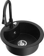 Mexen Diego One-Bowl Granite Sink with Elia Kitchen Tap, Black - 6512-77-670101-70