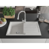 Mexen Bruno 1-bowl granite kitchen sink with drainer and Elia kitchen faucet, white - 6513-20-670101-00