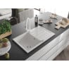 Mexen Bruno granite sink 1-bowl with drainer and Elia kitchen tap, white - 6513-20-670101-20