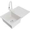 Mexen Bruno 1-Bowl Granite Kitchen Sink with Drainer and Elia Faucet, White - 6513-20-670101-20