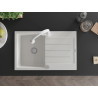 Mexen Bruno 1-Bowl Granite Kitchen Sink with Drainer and Elia Faucet, White - 6513-20-670101-20