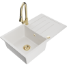 Mexen Bruno 1-bowl granite sink with drainer and Elia kitchen faucet, white - 6513-20-670101-50