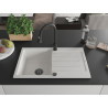 Mexen Bruno granite kitchen sink single-basin with drainer and kitchen faucet Elia, white - 6513-20-670101-70