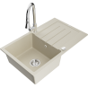 Mexen Bruno 1-bowl granite sink with drainer and Elia kitchen faucet, beige - 6513-69-670101-00