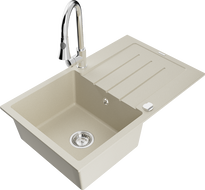 Mexen Bruno 1-bowl granite sink with drainer and kitchen faucet Elia, beige - 6513-69-670101-00