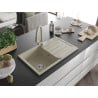 Mexen Bruno 1-Bowl Granite Kitchen Sink with Drainer and Elia Tap, Beige - 6513-69-670101-69