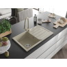 Mexen Bruno granite kitchen sink 1-bowl with drainer and Elia kitchen tap, beige - 6513-69-670101-69