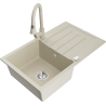 Mexen Bruno 1-bowl granite sink with drainer and kitchen faucet Elia, beige - 6513-69-670101-69