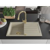 Mexen Bruno granite kitchen sink 1-bowl with drainer and kitchen faucet Elia, beige - 6513-69-670101-50