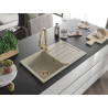 Mexen Bruno granite kitchen sink 1-bowl with drainer and kitchen faucet Elia, beige - 6513-69-670101-50