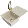 Mexen Bruno 1-bowl granite sink with drainer and Elia kitchen tap, beige - 6513-69-670101-50