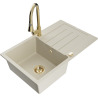 Mexen Bruno 1-compartment granite sink with a drip tray and kitchen mixer tap Elia, Beige - 6513-69-670101-50
