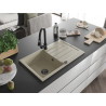 Mexen Bruno 1-bowl granite sink with drainer and kitchen faucet Elia, beige - 6513-69-670101-70