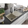 Mexen Bruno granite sink 1-bowl with drainer and Elia kitchen tap, beige - 6513-69-670101-70
