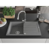 Mexen Bruno granite kitchen sink 1-bowl with drainer and kitchen faucet Elia, gray - 6513-71-670101-00