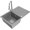 Mexen Bruno granite kitchen sink 1-bowl with drainer and kitchen faucet Elia, gray - 6513-71-670101-00