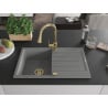 Mexen Bruno 1-bowl granite sink with drainer and Elia kitchen tap, grey - 6513-71-670101-50