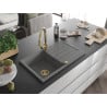 Mexen Bruno 1-bowl granite sink with drainer and Elia kitchen tap, grey - 6513-71-670101-50