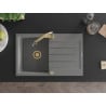 Mexen Bruno granite 1-bowl sink with drainer and Elia kitchen faucet, gray - 6513-71-670101-50