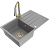 Mexen Bruno 1-bowl granite sink with drainer and kitchen faucet Elia, gray - 6513-71-670101-50