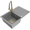 Mexen Bruno 1-compartment granite sink with a drip tray and kitchen mixer tap Elia, Grey - 6513-71-670101-50