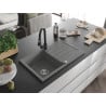 Mexen Bruno granite sink 1-bowl with drainer and Elia kitchen tap, grey - 6513-71-670101-70