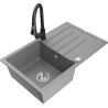 Mexen Bruno granite sink 1-bowl with drainer and Elia kitchen tap, grey - 6513-71-670101-70