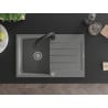 Mexen Bruno granite sink 1-bowl with drainer and Elia kitchen tap, grey - 6513-71-670101-70