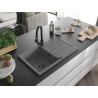 Mexen Bruno granite kitchen sink 1-bowl with drainer and kitchen tap Elia, gray - 6513-71-670101-70-B