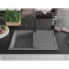 Mexen Bruno granite kitchen sink 1-bowl with drainer and kitchen tap Elia, gray - 6513-71-670101-70-B