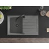 Mexen Bruno granite sink 1-bowl with drainer and Elia kitchen tap, grey - 6513-71-670101-70-B