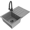 Mexen Bruno 1-bowl granite sink with drainer and Elia kitchen faucet, gray - 6513-71-670101-70-B