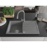 Mexen Bruno 1-Bowl Granite Kitchen Sink with Drainer and Elia Kitchen Faucet, Gray - 6513-71-670101-71