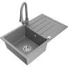 Mexen Bruno granite sink 1-bowl with drainer and Elia kitchen faucet, gray - 6513-71-670101-71