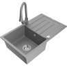 Mexen Bruno granite sink 1-bowl with drainer and Elia kitchen tap, grey - 6513-71-670101-71