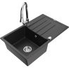 Mexen Bruno 1-compartment granite sink with a drip tray and kitchen mixer tap Elia, Black/Silver metallic - 6513-73-670101-00