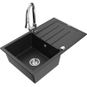 Mexen Bruno Granite Sink 1-Bowl with Drainer and Elia Kitchen Tap, Black/Silver Metallic - 6513-73-670101-00