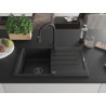 Mexen Bruno single-bowl granite sink with drainer and kitchen faucet Elia, black/silver metallic - 6513-73-670101-70-B