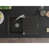 Mexen Bruno granite kitchen sink 1-bowl with drainer and Elia kitchen faucet, black/gold metallic - 6513-75-670101-00