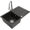 Mexen Bruno 1-bowl granite sink with drainer and Elia kitchen faucet, black/gold metallic - 6513-75-670101-00