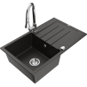 Mexen Bruno granite kitchen sink 1-bowl with drainer and Elia kitchen faucet, black/gold metallic - 6513-75-670101-00