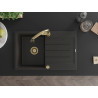 Mexen Bruno granite kitchen sink single-bowl with drainer and kitchen faucet Elia, black/gold metallic - 6513-75-670101-50