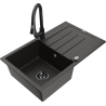 Mexen Bruno 1-compartment granite sink with a drip tray and kitchen mixer tap Elia, Black/Gold metallic - 6513-75-670101-70-B
