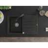 Mexen Bruno granite sink 1-bowl with drainer and Elia kitchen faucet, black/gold metallic - 6513-75-670101-70